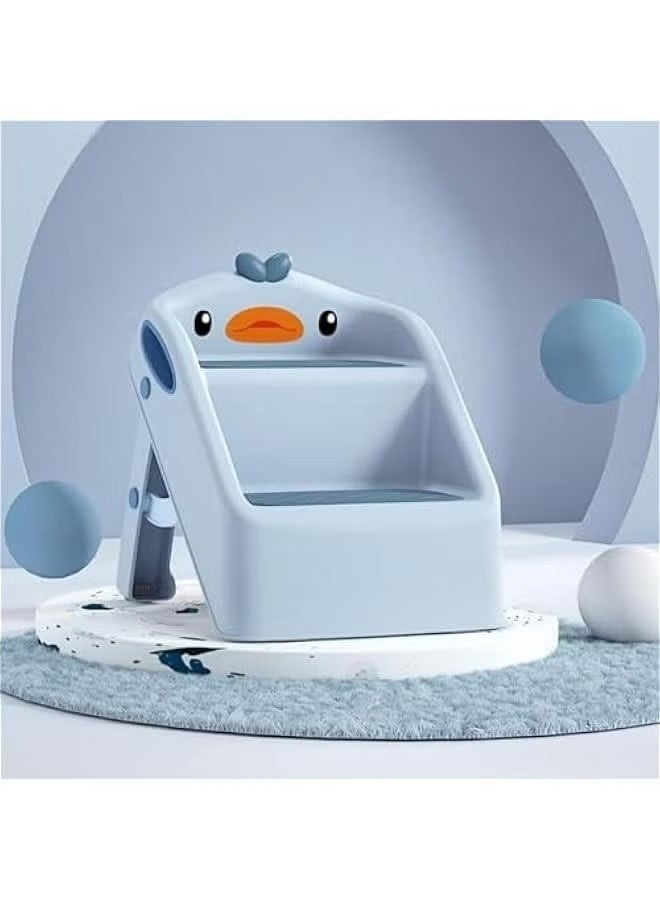 بيوينتي مقعد طيّار للأطفال الصغار متعدد الارتفاعات للمطبخ وحمام الحوض، درجات تواليت لتدريب على القصرية، مقعد مساعد مزدوج الارتفاع 11 للمطبخ، سلالم بلاستيكية بمقابض، مقاعد قدم للحضانة (أزرق) - Image 4